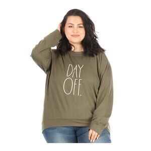 Women's Rae Dunn Tuscan Olive "DAY OFF" Plus Size Studio Raglan Sweatshirt
